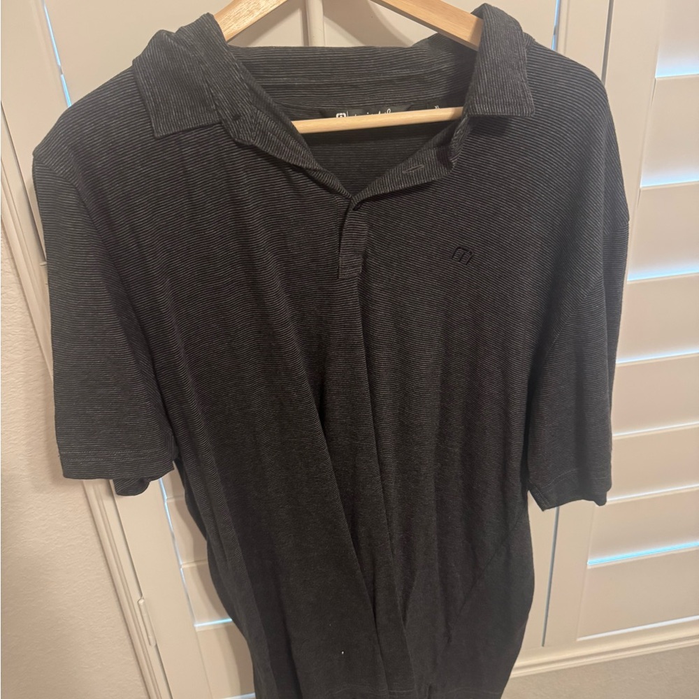 TravisMathew Men’s Charcoal Micro-Stripe Polo Shirt Large
